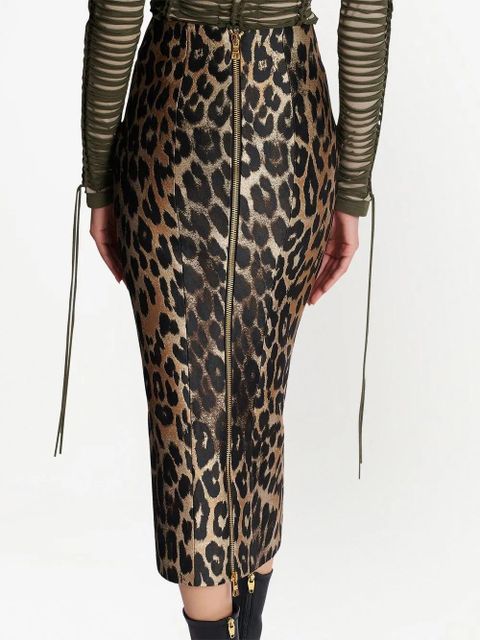 Balmain leopard-print straight skirt - Brown