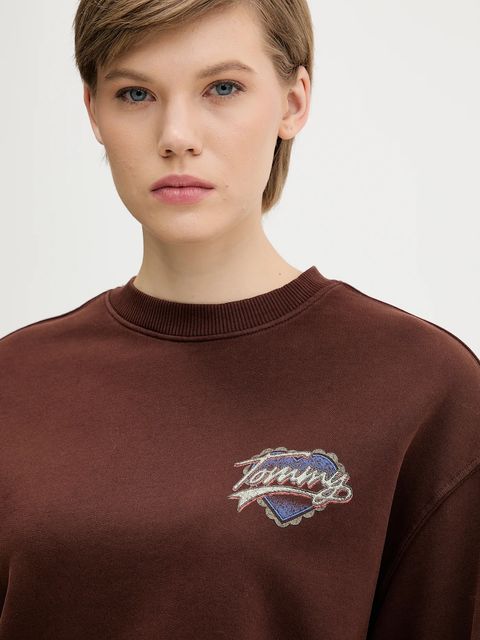 Tommy Jeans bluza bawełniana damska kolor brązowy z nadrukiem DW0DW21602