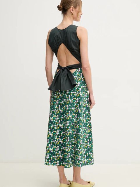 Weekend Max Mara sukienka bawełniana kolor zielony midi rozkloszowana 2515621016600