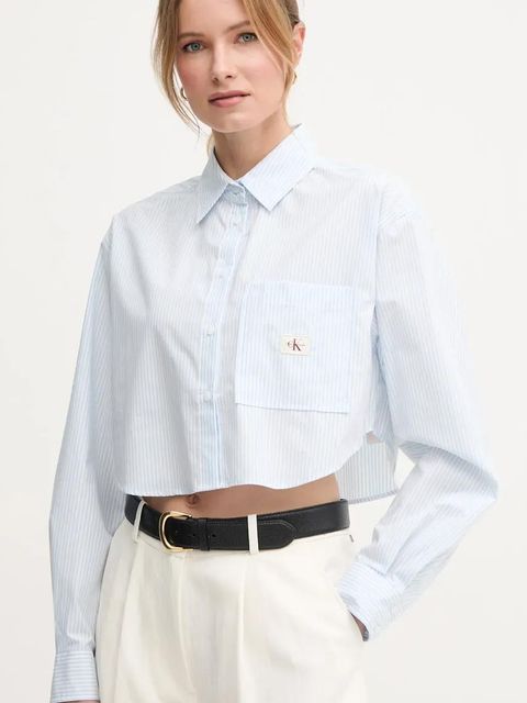 Calvin Klein Jeans koszula bawełniana damska kolor niebieski relaxed z kołnierzykiem klasycznym J20J225078