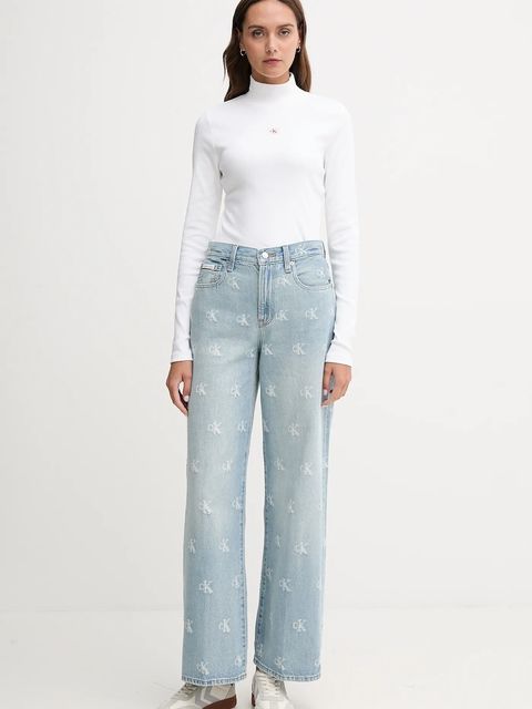 Calvin Klein Jeans longsleeve kolor biały z półgolfem LV047D203G