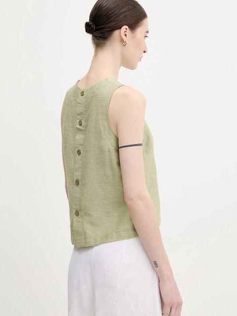 United Colors of Benetton bluzka z domieszką lnu damska kolor zielony wzorzysta 5YPVDQ0BL - zdjęcie produktu nr 2