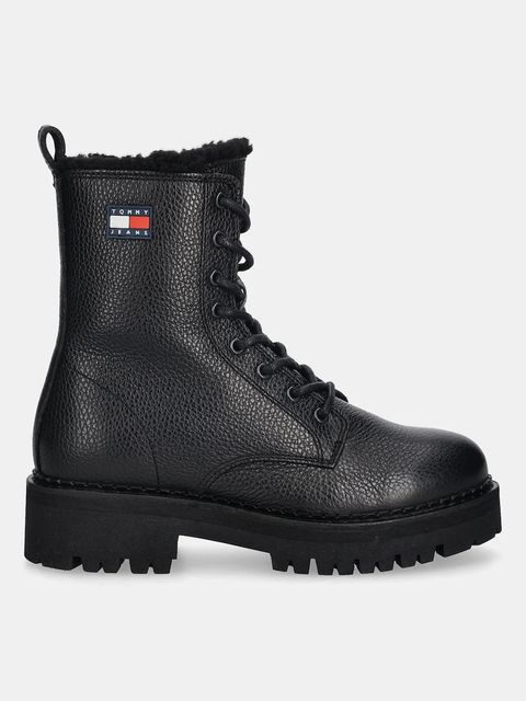 Tommy Jeans botki skórzane TJW URBAN LACEUP BOOT WL damskie kolor czarny na platformie ocieplone EN0EN02906