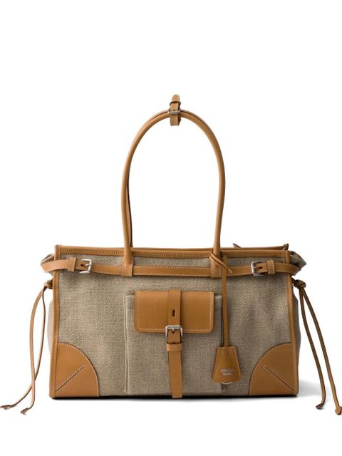 Prada Bonnie linen and leather tote bag - Neutrals - zdjęcie produktu nr 1
