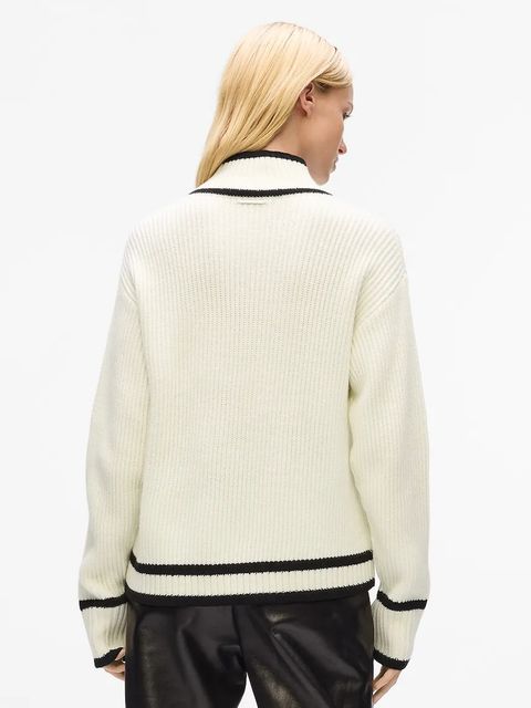 Karl Lagerfeld sweter wełniany damski kolor biały z półgolfem A4W18051