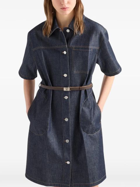 Prada belted denim mini dress - Blue