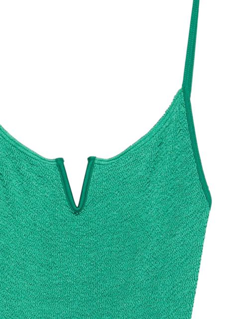 Bond-eye crinkle-texture V-neck swimsuit - Green