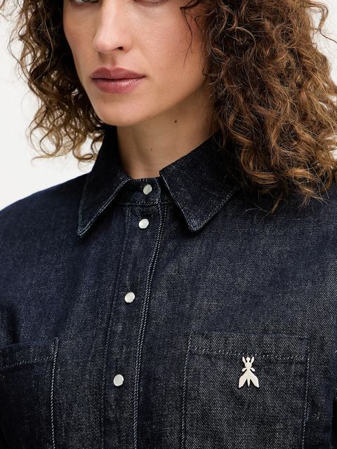 Patrizia Pepe koszula jeansowa damska kolor granatowy regular z kołnierzykiem klasycznym 8C0795 D113