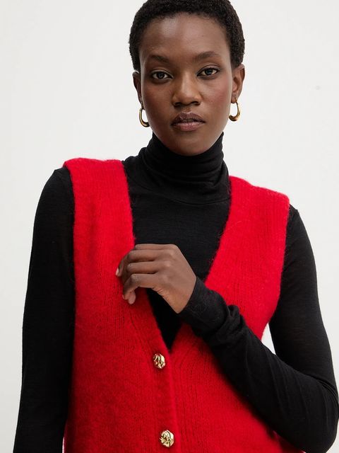 Morgan kamizelka z domieszką wełny damski kolor czerwony MROUGE