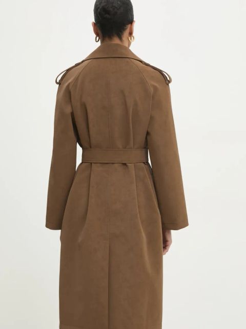 Answear.LAB płaszcz damski kolor brązowy przejściowy dwurzędowy