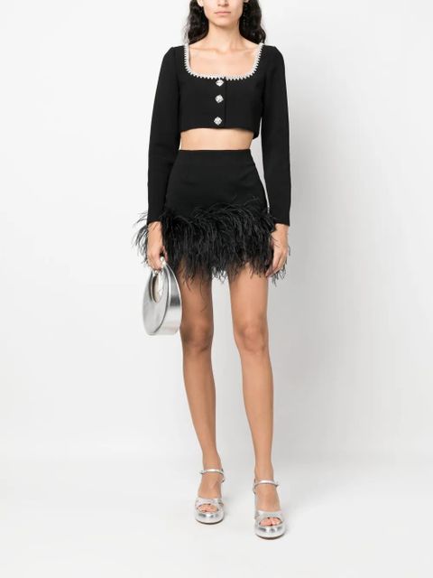 Self-Portrait crystal-embellished cropped top - Black