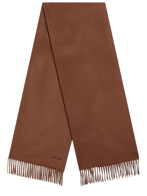Max Mara embroidered-logo fringed-edges scarf - Brown - zdjęcie produktu nr 2