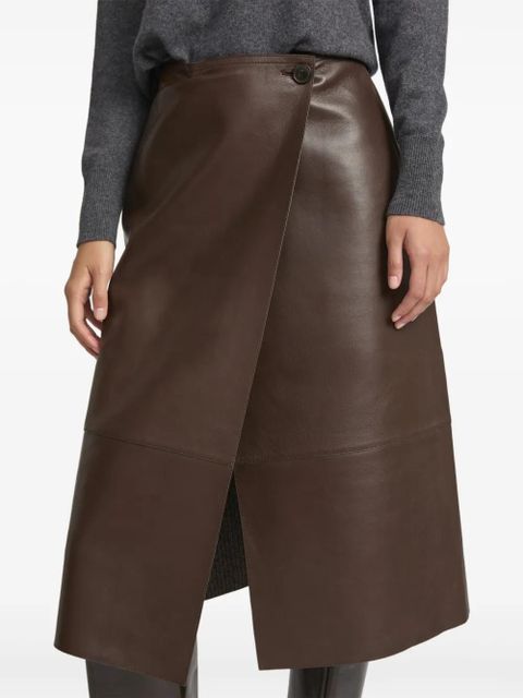 Yves Salomon leather wrap midi skirt - Brown