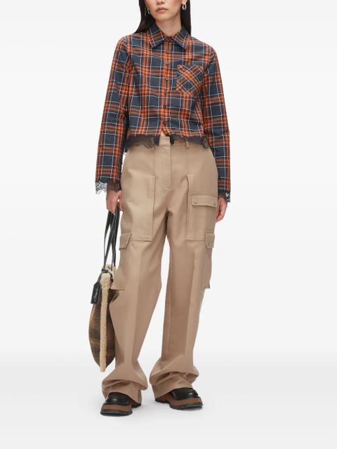 3.1 Phillip Lim plaid-pattern lace-trim cropped shirt - Red