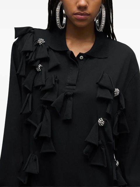 AREA crystal-embellished bow long-sleeve dress - Black