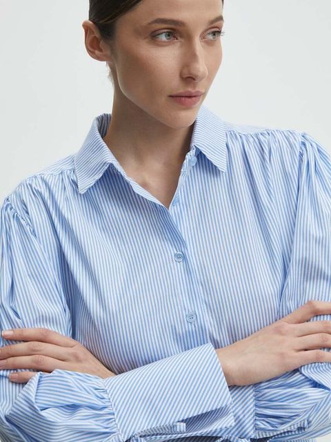 Answear.LAB koszula bawełniana damska kolor niebieski relaxed z kołnierzykiem klasycznym