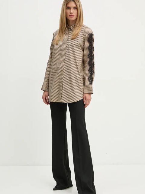 Bruuns Bazaar koszula bawełniana IpoBBLua shirt damska kolor beżowy relaxed z kołnierzykiem klasycznym BBW4140