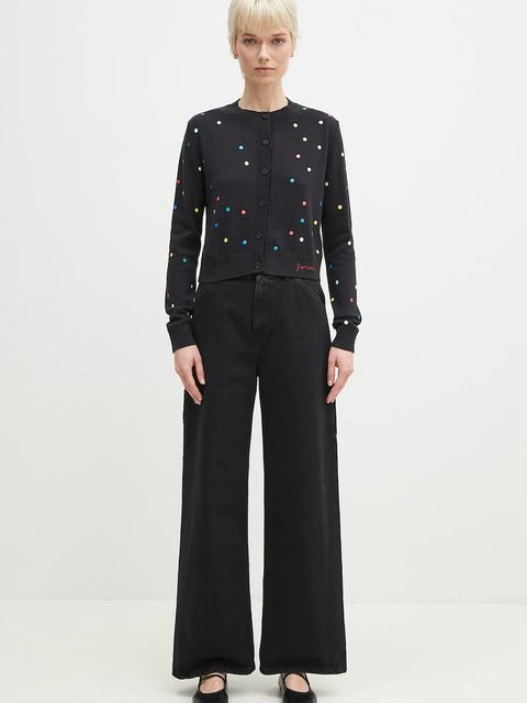 Fiorucci kardigan wełniany Confetti Dot Print Logo damski kolor czarny W02SPKCA337KN03BK01