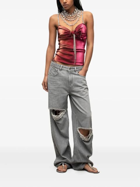 AREA crystal-embellished bow top - Pink