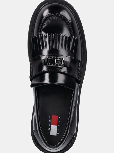 Tommy Jeans mokasyny skórzane TJW FRINGES LOAFER damskie kolor czarny na płaskim obcasie EN0EN02790 - zdjęcie produktu nr 2