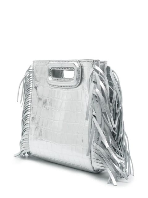 Maje mini M crocodile-embossed tote bag - Silver