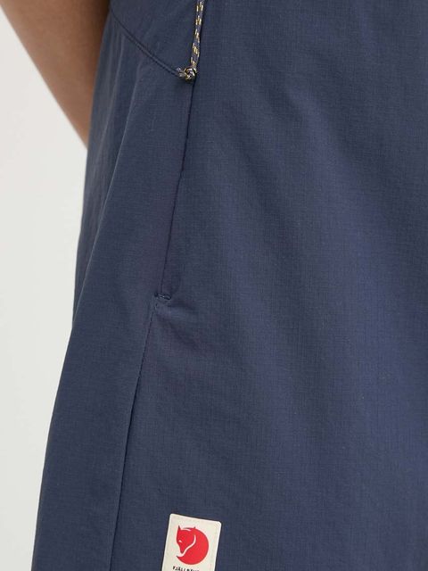 Fjallraven szorty outdoorowe High Coast kolor granatowy gładkie high waist F87034