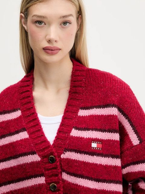 Tommy Jeans kardigan z domieszką wełny damski kolor różowy DW0DW21678
