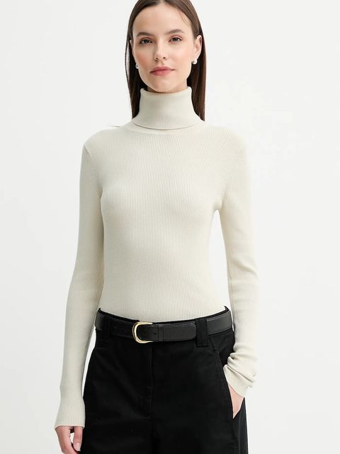 Calvin Klein Jeans sweter damski kolor beżowy lekki z golfem LV047D350G - zdjęcie produktu nr 1