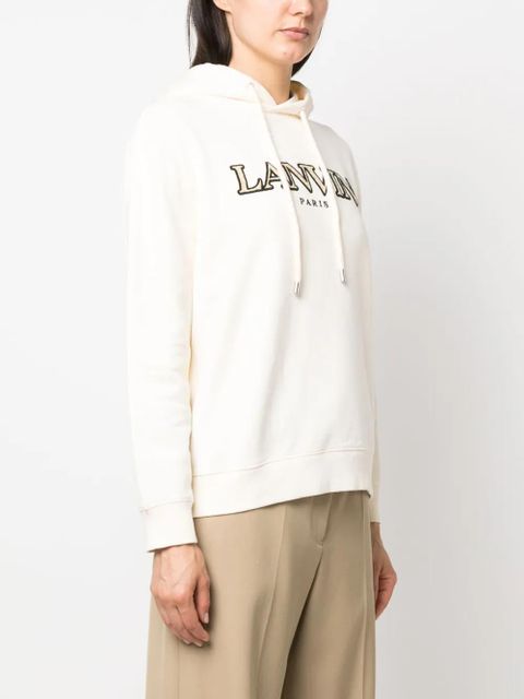 Lanvin embroidered-logo cotton hoodie - Neutrals