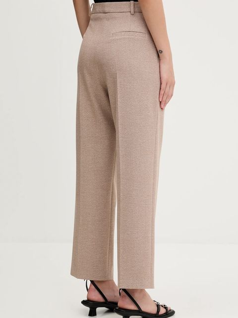 HUGO spodnie damskie kolor brązowy proste high waist 50542692