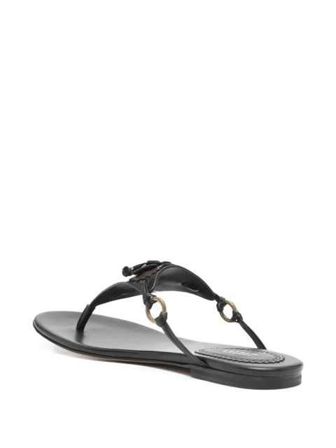 ISABEL MARANT Elato leather flowers-detail flat sandals - Black