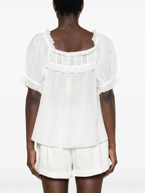 DÔEN lace-detailed puff-sleeve blouse - White - zdjęcie produktu nr 2