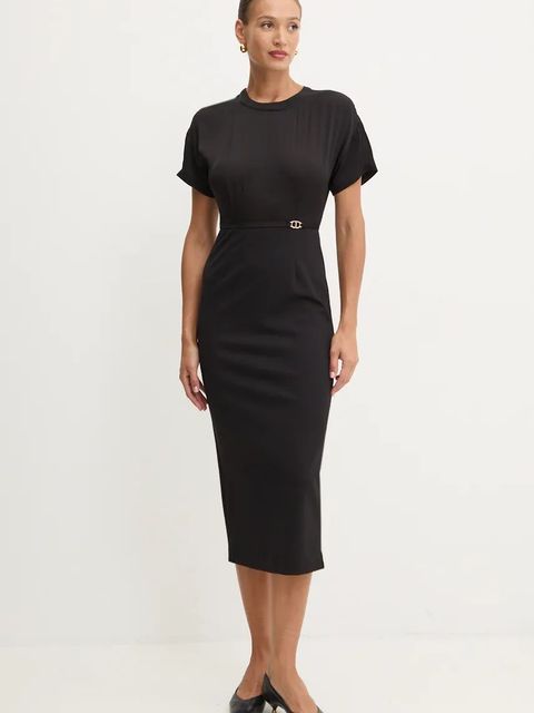 Twinset sukienka kolor czarny midi prosta 242TP2402