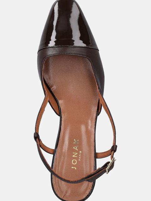 Jonak czółenka skórzane DHAPOP VERNIS/CUIR kolor brązowy na słupku z odkrytą piętą 3300259