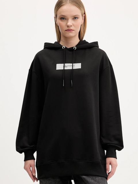 Karl Lagerfeld Jeans bluza bawełniana damska kolor czarny z kapturem z nadrukiem A4W20013 - zdjęcie produktu nr 1