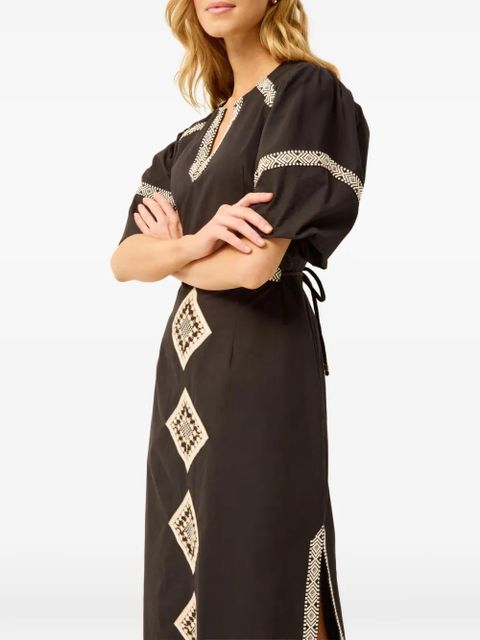 Marie Oliver embroidered V-neck midi dress - Black