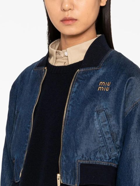 Miu Miu embroidered-logo denim blouson jacket - Blue