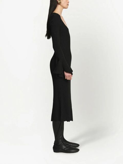 Proenza Schouler ribbed-knit flute-sleeved dress - Black