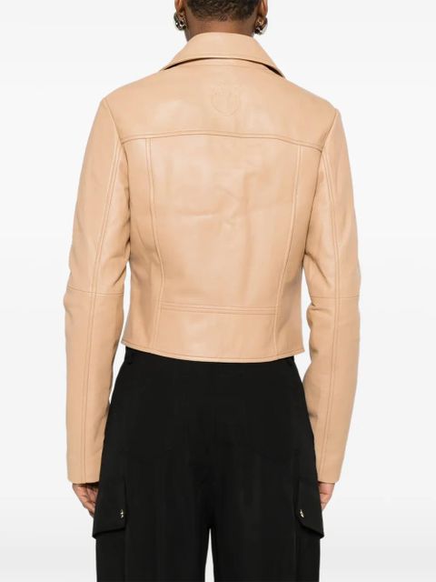 PINKO New Sensible zip-up leather jacket - Neutrals
