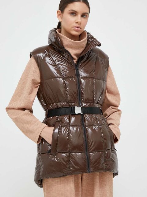 Dkny bezrękawnik damski kolor brązowy przejściowy