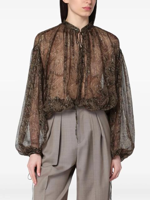 Saint Laurent paisley-print drawstring blouse - Green