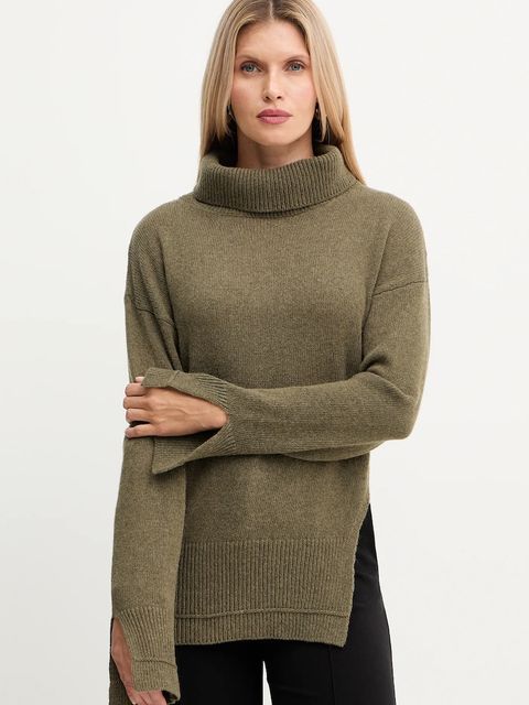 Simona Corsellini sweter z dodatkiem wełny damski kolor zielony lekki z golfem A25CPMGP08S1 - zdjęcie produktu nr 1