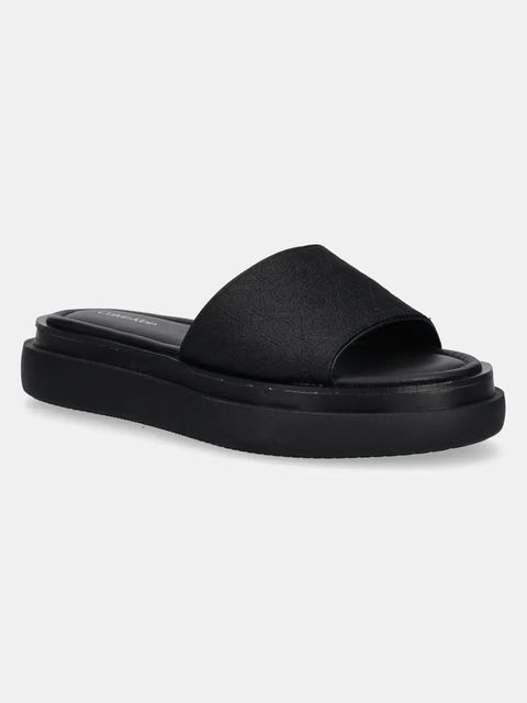 Calvin Klein klapki FLATFORM SLIDE - JACQ damskie kolor czarny na platformie HW0HW02461 - zdjęcie produktu nr 1