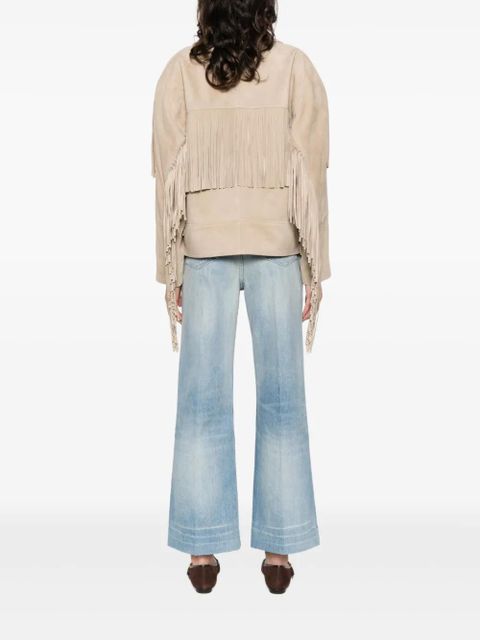 SANDRO fringed suede jacket - Neutrals