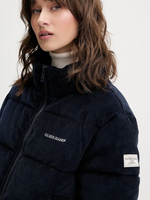Guess Jeans kurtka sztruksowa kolor granatowy zimowa W5BL17 W2061