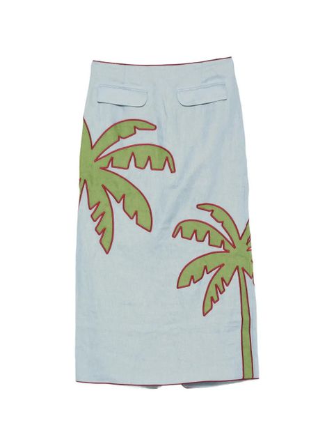 FARM Rio embroidered palm-tree midi skirt - Blue - zdjęcie produktu nr 1