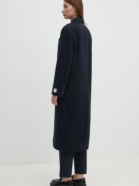 Calvin Klein płaszcz wełniany kolor granatowy przejściowy K20K207710