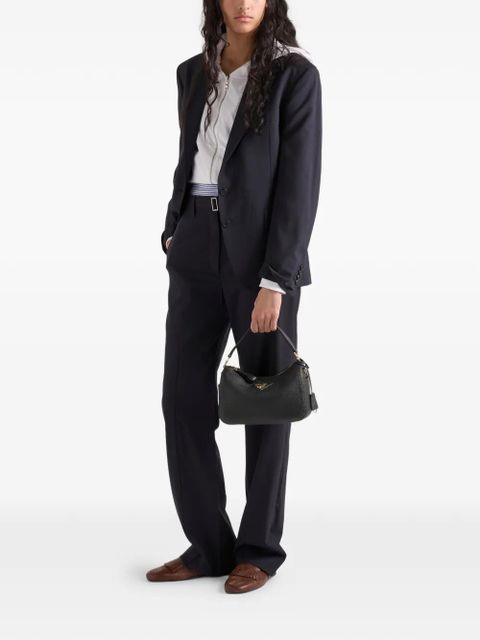 Prada small logo-plaque leather shoulder bag - Black