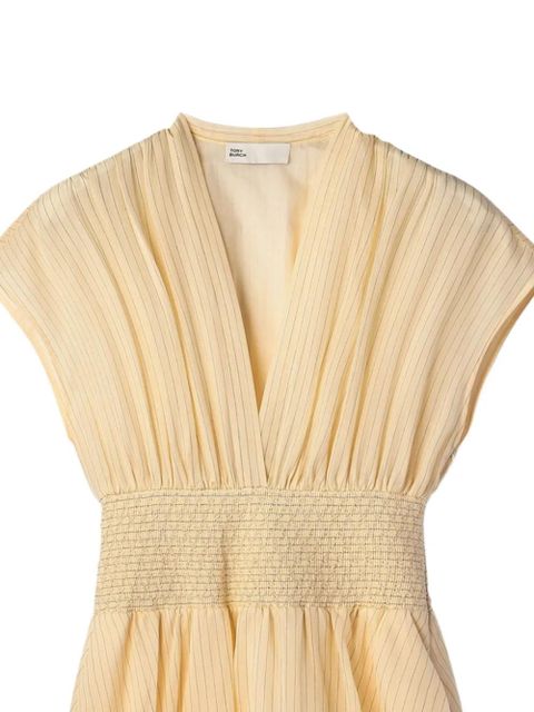 Tory Burch striped V-neck smocked midi day dress - Neutrals - zdjęcie produktu nr 2
