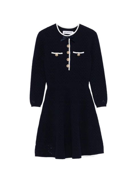 Self-Portrait bow-detail knitted mini dress - Blue - zdjęcie produktu nr 1